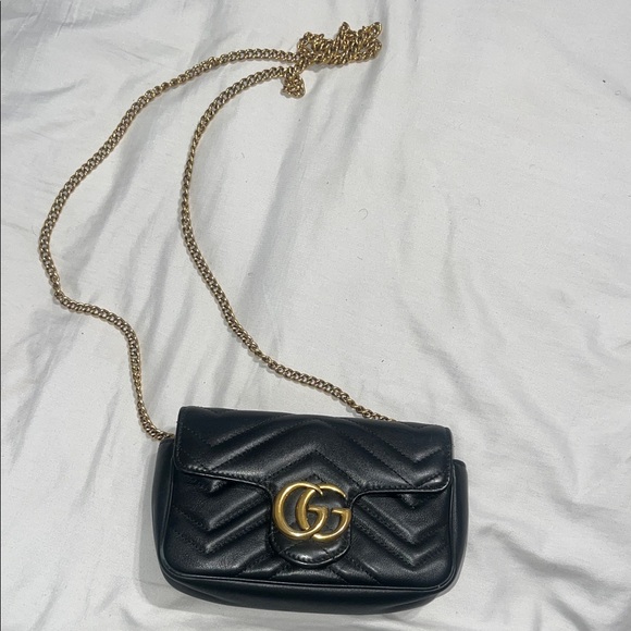 Authentic Gucci Calfskin Matelasse Super Mini GG Marmont Black Shoulder Bag - Picture 1 of 12